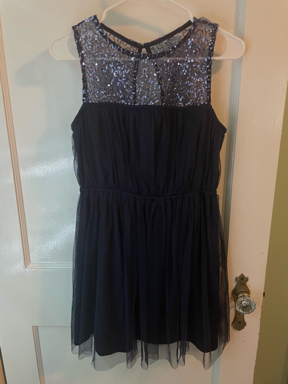 Navy Blue Sequin Sparkly Bodice Tulle Party Dress